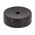 A glossy black, round Replacement Cap/Lid for the Petmate Medium LeBistro Gravity Waterer with a centered top hole, shown at an angle against a white background.