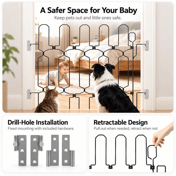 Retractable Dog Gate for Front Door – Tall Metal Pet Safety Barrier Fursera