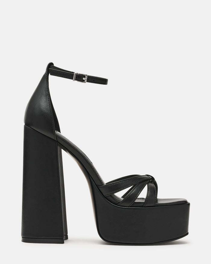 RETRO Black Leather Open-Toe Block Heel Platform Women's Heel | Steve Madden