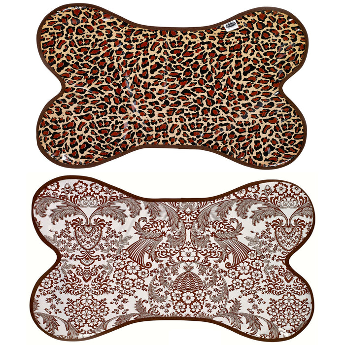 freckled sage leopard / toile brown reversible oilcloth dog mat