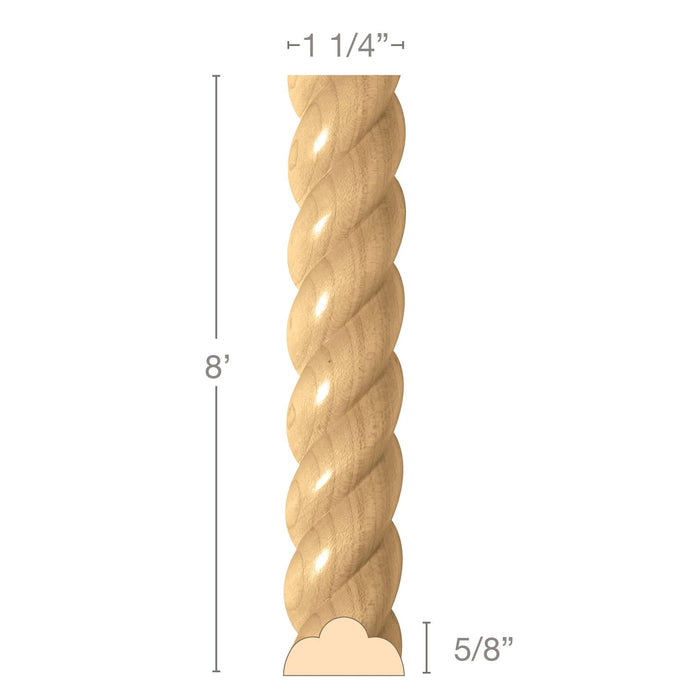 Rope Half Round, 1 1/4"w x 5/8"d x 8' length, Resin is priced per 8' length Carved Mouldings White River Hardwoods