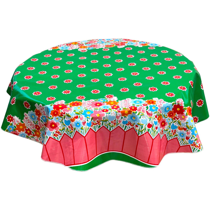 freckled sage round backyard green oilcloth tablecloth