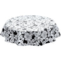 freckled sage round chelsea flowers on black oilcloth tablecloth