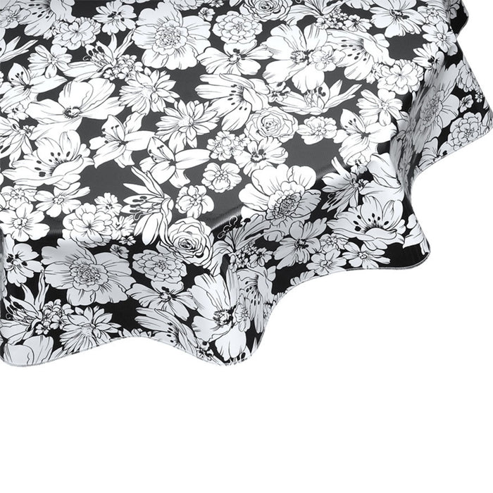 freckled sage round chelsea flowers on black oilcloth tablecloth