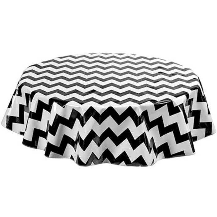 freckled sage round chevron black oilcloth tablecloth
