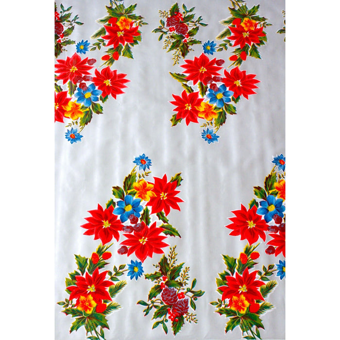 freckled sage christmas poinsettia silver oilcloth swatch