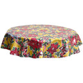 freckled sage round christmas ribbons and holly gold oilcloth tablecloth