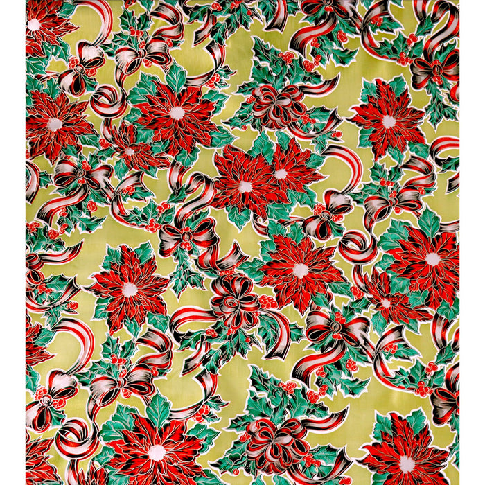 freckled sage christmas ribbons and holly gold oilcloth swatch