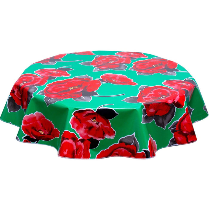 freckled sage round gardenia green oilcloth tablecloth