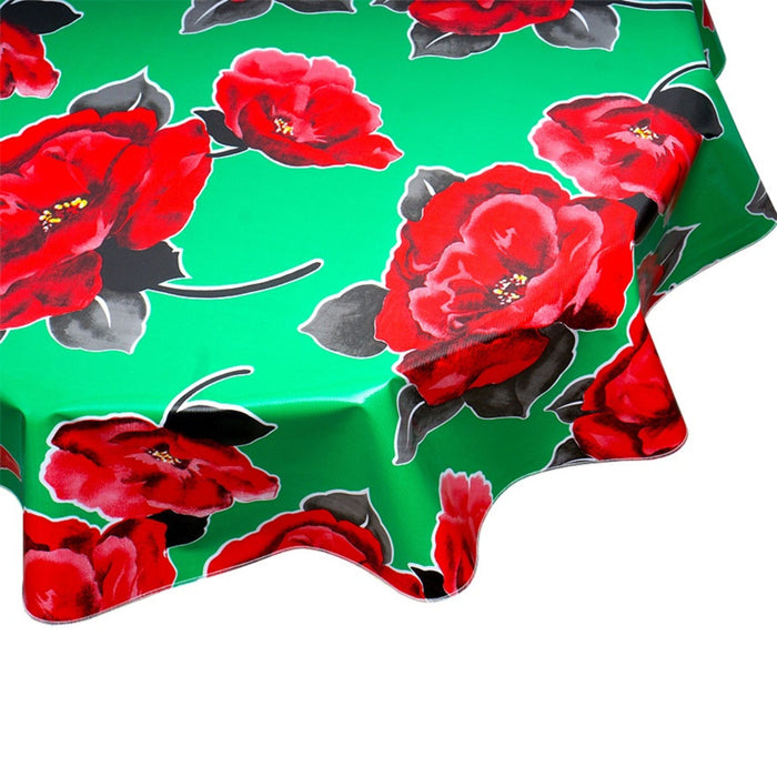 freckled sage round gardenia green oilcloth tablecloth