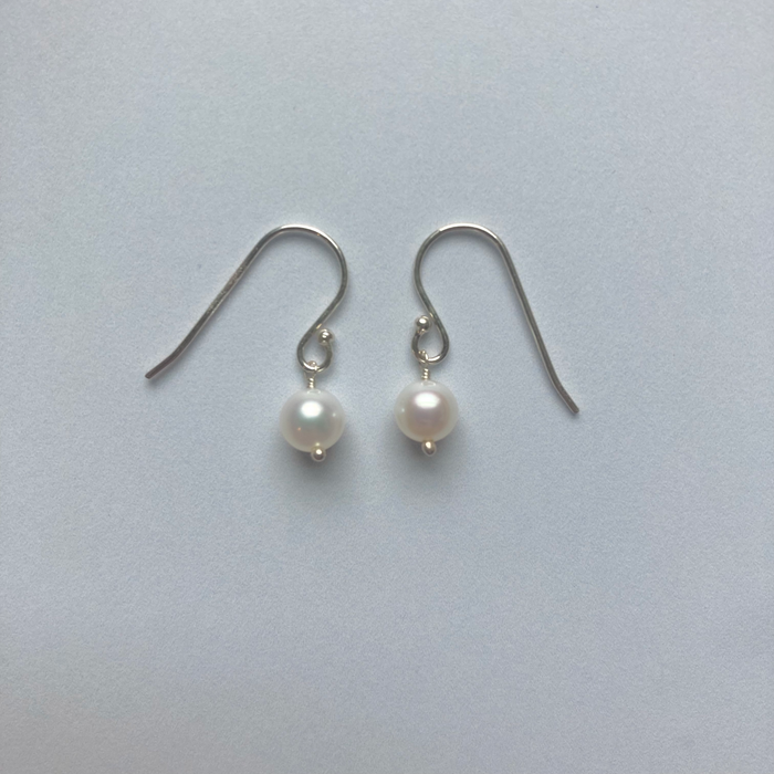 Round Pearl Single Drop Earrings