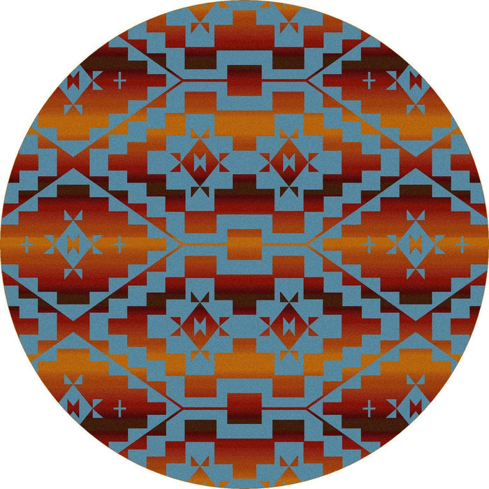 Turquoise blue, red, orange Sacred Trails Southwestern 8' Round Area Rug - Made in the USA - Your Western Decor