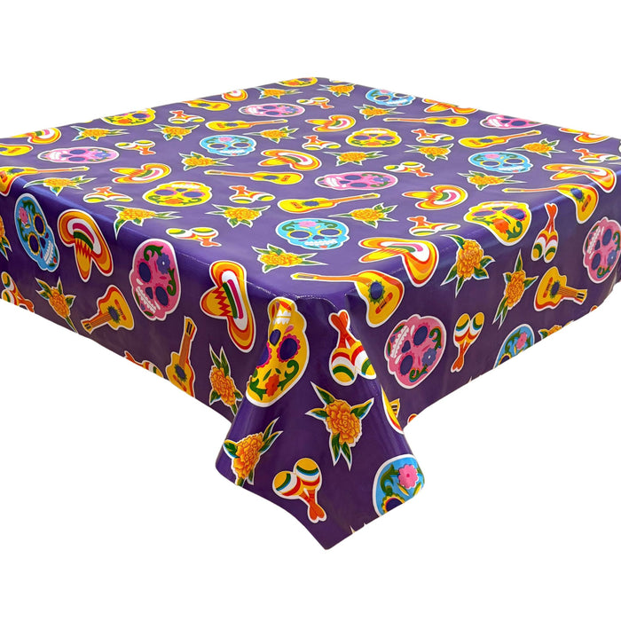 freckled sage skulls purple oilcloth tablecloth with a simple hem