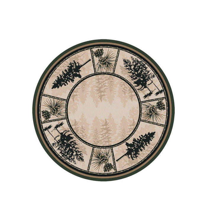 Pine tree and pine cone forest round area rug. made in the USA. Your Western Decor