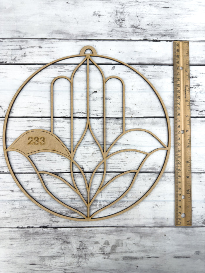 Style 233 Circle Hamsa Hand Laser Cut Outline Frame Blank