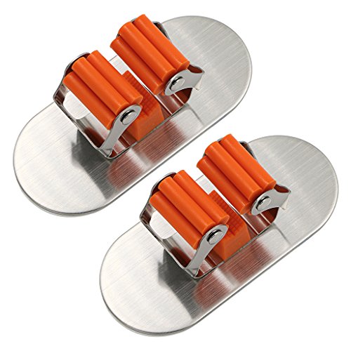 Sumnacon Mop Broom Holder Organizer, 2 Pcs 3M Self Adhesive Wall Mounted Mop Hooks Broom Hanger Holder with Spring Clip Design Bath Mounted Home Tools/Kitchen Organizer Rack(Oval)