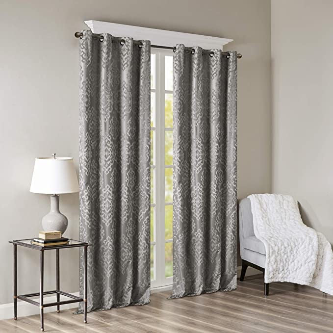 SunSmart Mirage 50”x108” Damask Total Blackout Curtain Panel, Charcoal