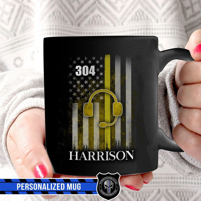 Mugs Black / 11oz Personalized Mug - Thin Gold Line - Dispatcher Headset