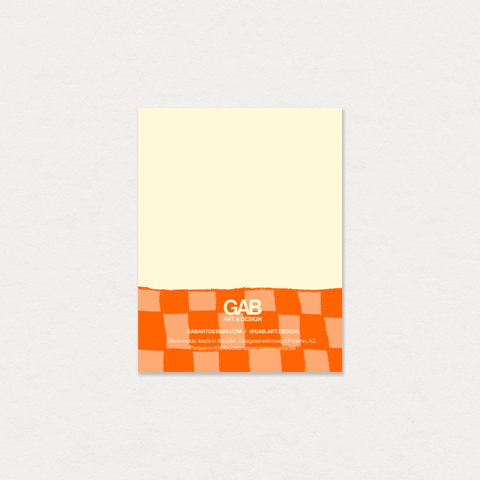 Poster with a yellow background and orange checkered pattern at the bottom, featuring 'GAB' branding.