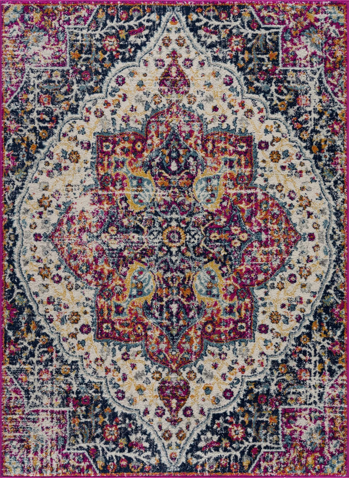 Traditional Design Heriz Ivory, Purple and Blue Premium look Medallion Area Rug - The Rug Decor