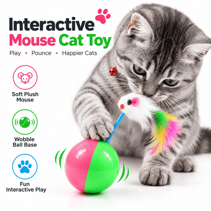 Tumbler Mouse Cat Toy – Wobble Interactive Toy with Sound & Feathers Fursera