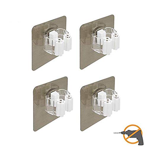U-House Broom Mop Holder, Reusable Broom Handle Holder No Drilling Self Adhesive,8KG Heavy Duty Anti-Slip,Wall Mounted Hanger Storage Rack Your Home,Kitchen Wardrobe Organizer