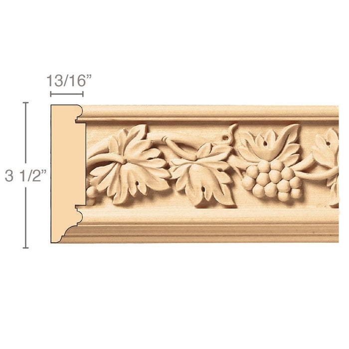 Vineyard Frieze (Repeats 17 3/4), 3 1/2''w x 13/16''d x 8' length, Resin is priced per 8' length Carved Mouldings White River Hardwoods Maple