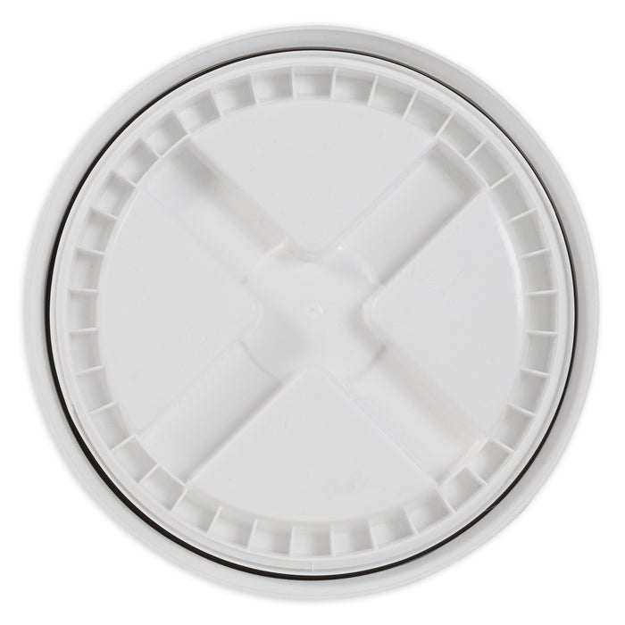 The Vittles Vault 2.0 Replacement Lid by Vittles Vault is white, round, and plastic with a raised circular rim and indented cross pattern in the center. It has evenly spaced short vertical ridges along the edge, perfect for their food storage containers.