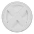 The Vittles Vault 2.0 Replacement Lid by Vittles Vault is a white, round plastic lid with an embossed large X-shaped design and slightly raised edges for secure sealing, ideal for food storage containers or a Vittles Vault.