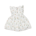 Viverano Organics - Bunny Ruffle & Button Flare Baby Dress+Bloomer (Organic): 6-12M / Soft White