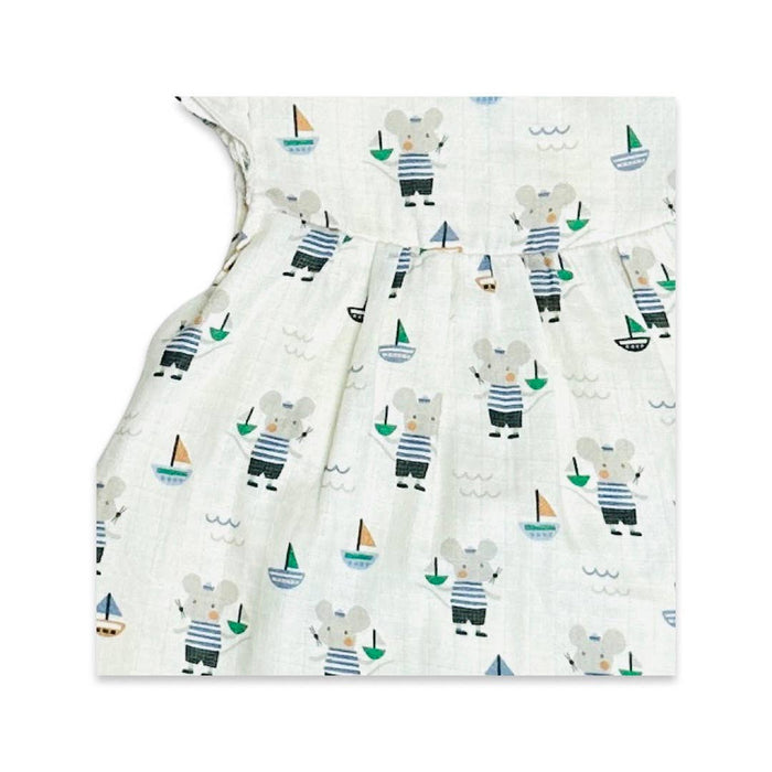 Viverano Organics - Mouse Sailor Cap Sleeve Dress+Bloomer (Organic Muslin): 18-24M / Soft White