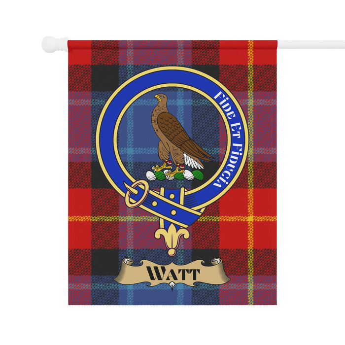 Watt clan crest tartan garden flag — full view