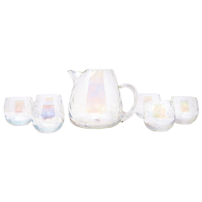 Vintage West Virginia Glass Draping Iridescent Cocktail Pitcher Set Front | The Hour Shop