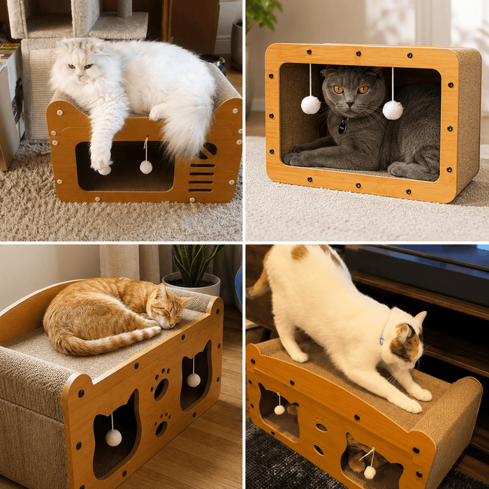 Wooden Cat Scratcher Bed for Indoor Cats