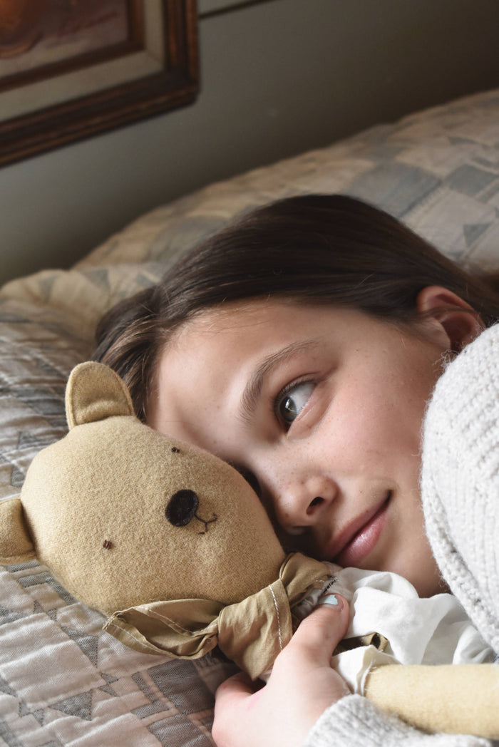Woolgrass Farm - Agatha the Bear Doll- Chambray skirt