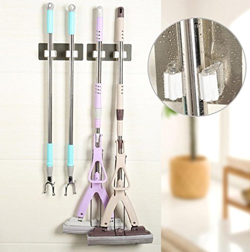 Yeefant Broom Mop Holder, 2 Pack Wall Mounted Mop Organizer Holder Brush Broom Hanger Storage Rack Kitchen Tool,Self Adhesive,Anti-skid Waterproof,For Home & Commercial Use
