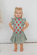 Yo Baby - Green Floral Neck Ruffle Top & Skorts Set: 6-9 month